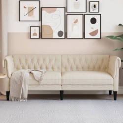 3 személyes krémszínű szövet chesterfield kanapé