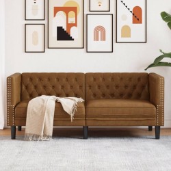 2 személyes barna műbőr chesterfield kanapé
