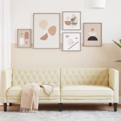 3 személyes krémszínű műbőr chesterfield kanapé