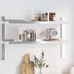 2 szintes ezüst rozsdamentes acél fali polc 100 x 23,5 x 60 cm