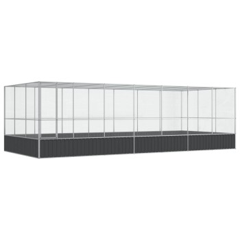 Ezüstszínű acél madárház bővítménnyel 725x307x212 cm