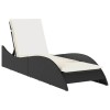Fekete polyrattan napozóágy párnával 60x205x73 cm