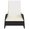 Fekete polyrattan napozóágy párnával 60x205x73 cm