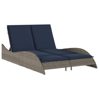 Szürke polyrattan napozóágy párnákkal 114 x 205 x 73 cm