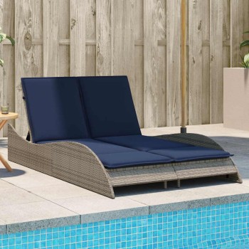 Szürke polyrattan napozóágy párnákkal 114 x 205 x 73 cm