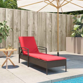 | napozó | párnával 1-személy barna 63 x 200 x 81 cm polirattan