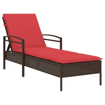 | napozó | párnával 1-személy barna 63 x 200 x 81 cm polirattan