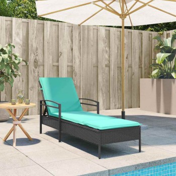 | napozó | párnával 1-személy fekete 63 x 200 x 81 cm polirattan