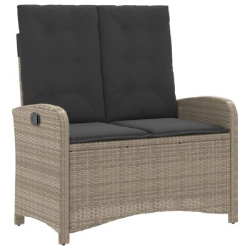 Világosszürke polyrattan dönthető kerti pad párnával