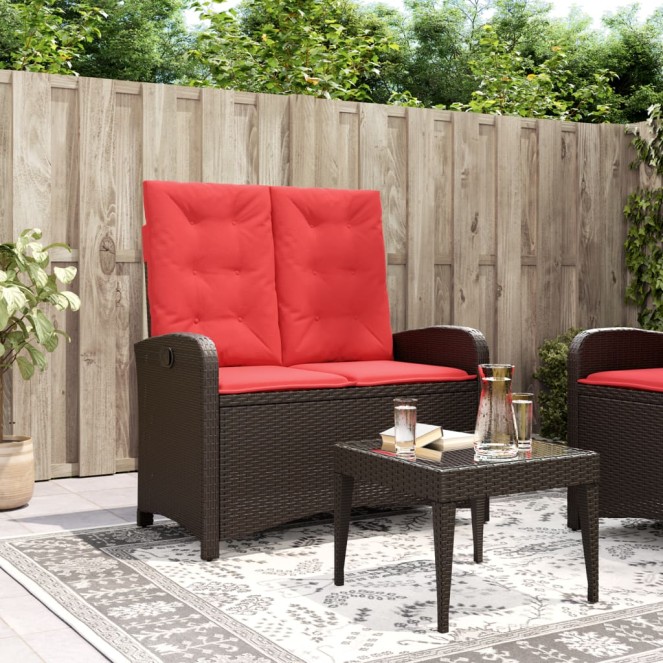Barna polyrattan dönthető kerti pad párnával Barna polyrattan dönthető kerti pad párnával