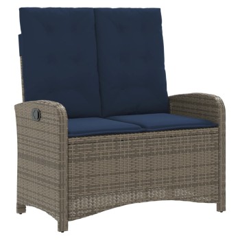 Szürke polyrattan dönthető kerti pad párnával