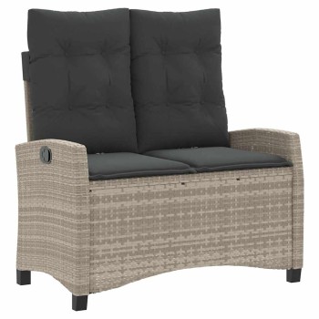 Világosszürke polyrattan dönthető kerti pad párnával