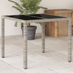Világosszürke polyrattan üveglapos kerti asztal 90 x 90 x 75 cm