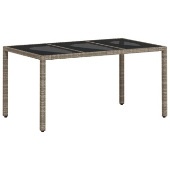 Világosszürke polyrattan üveglapos kerti asztal 150x90x75 cm