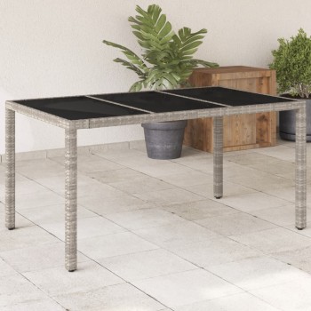 Világosszürke polyrattan üveglapos kerti asztal 150x90x75 cm