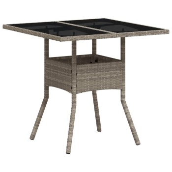 Világosszürke polyrattan üveglapos kerti asztal 80 x 80 x 75 cm