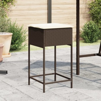 2 db barna polyrattan kerti bárszék párnával