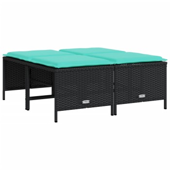 4 db fekete polyrattan kerti szék párnákkal