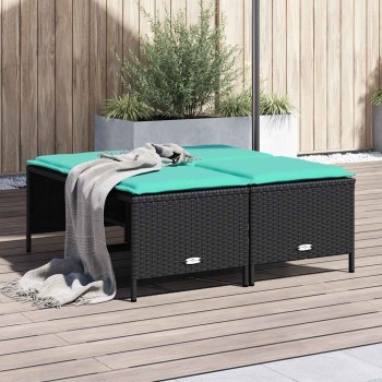 4 db fekete polyrattan kerti szék párnákkal