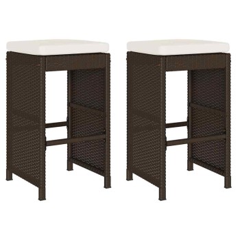 2 db barna polyrattan kerti bárszék párnával