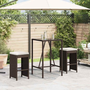 2 db barna polyrattan kerti bárszék párnával