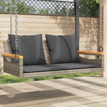 Szürke polyrattan hintapad párnákkal 109 x 62 x 40 cm