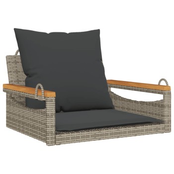 Szürke polyrattan hintapad párnákkal 63 x 62 x 40 cm