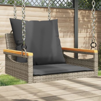 Szürke polyrattan hintapad párnákkal 63 x 62 x 40 cm