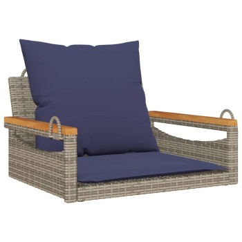 Szürke polyrattan hintapad párnákkal 63 x 62 x 40 cm