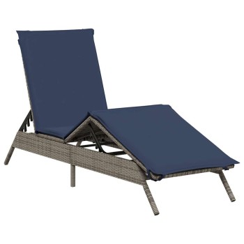 Szürke polyrattan napozóágy párnával