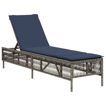 Szürke polyrattan napozóágy párnával