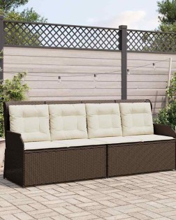 Barna polyrattan dönthető kerti pad párnával