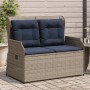Szürke polyrattan dönthető kerti pad párnákkal