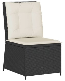 Fekete polyrattan dönthető kerti kanapé párnákkal