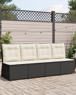 Fekete polyrattan dönthető kerti kanapé párnákkal