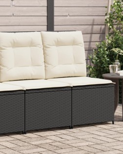 Fekete polyrattan dönthető kerti kanapé párnákkal