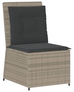 Világosszürke polyrattan dönthető kerti kanapé párnákkal