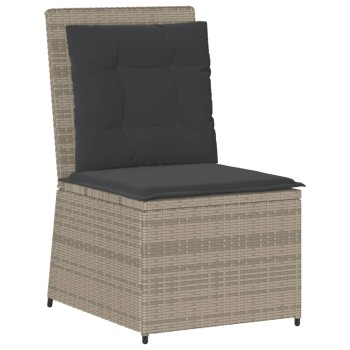 Világosszürke polyrattan dönthető kerti kanapé párnákkal