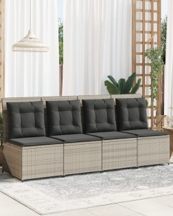 Világosszürke polyrattan dönthető kerti kanapé párnákkal