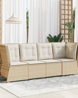 Bézs polyrattan kerti sarokkanapé párnával