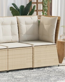 Bézs polyrattan kerti sarokkanapé párnával