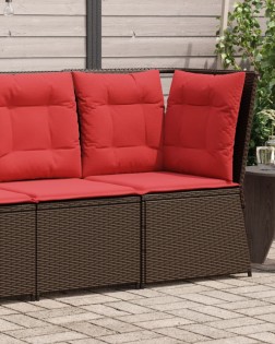 Barna polyrattan kerti sarokkanapé párnákkal