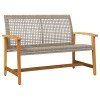Szürke polyrattan és akácfa kerti pad 112 cm