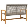 Szürke polyrattan és akácfa kerti pad 112 cm