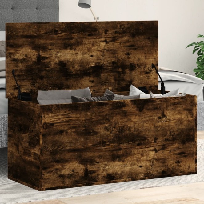 Füstös tölgy színű szerelt fa tárolóláda 100x42x46 cm