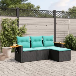 4 részes fekete polyrattan kerti ülőgarnitúra párnával