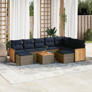 10 db szürke polyrattan kerti kanapégarnitúra párnákkal