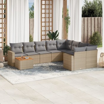 10 részes bézs polyrattan kerti ülőgarnitúra párnával
