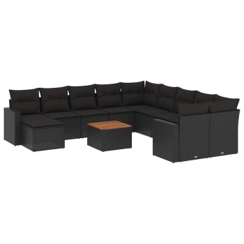 12 részes fekete polyrattan kerti ülőgarnitúra párnákkal