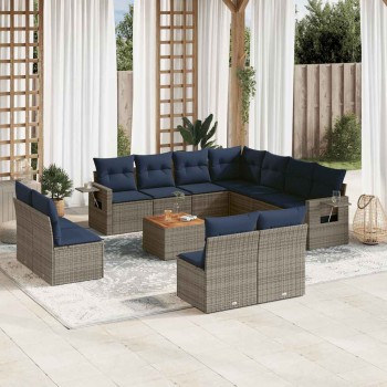 12 db szürke polyrattan kerti kanapégarnitúra párnákkal